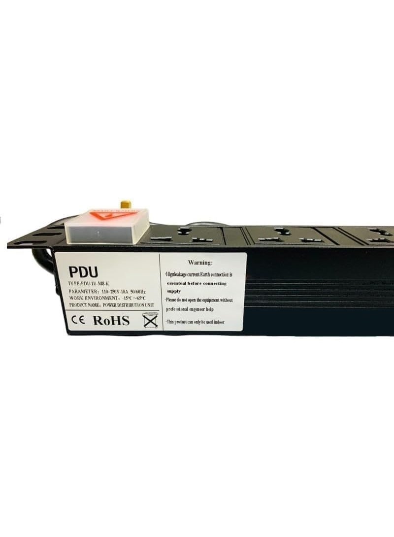 BEST ONE PDU 8 WAY rack-mounted 8-unit 13A UK Plug PDU Power Strip Network Cabinet Rack Socket 2M Extension Cable Standard Outlet Switch Supply Power Distribution Aluminum - Black Color - Image 2